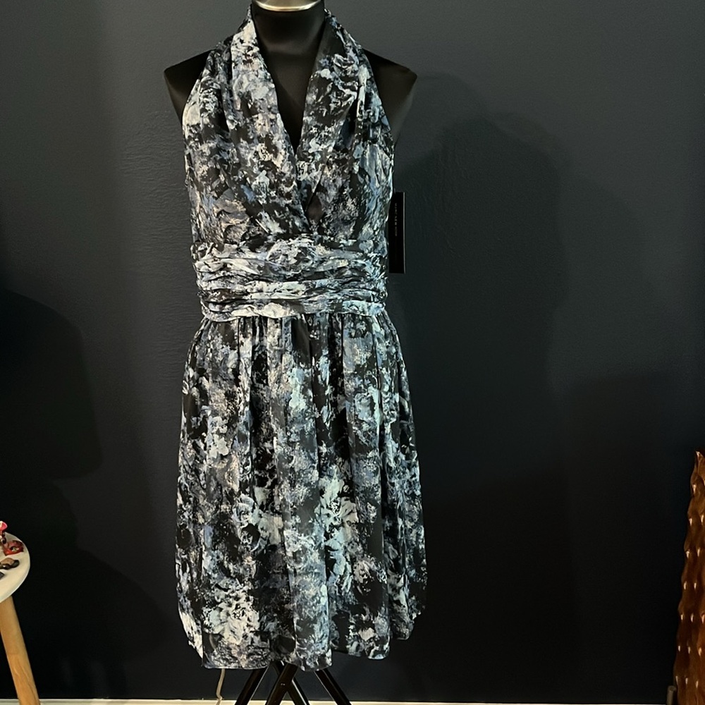 NWT Andrew Marc Blue and White Halter Sundress sz 10